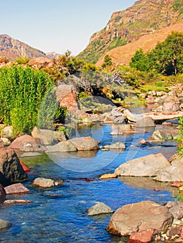 `La gloria river` Andes mountains in Achibueno Valley, Linares, Maule, Chile