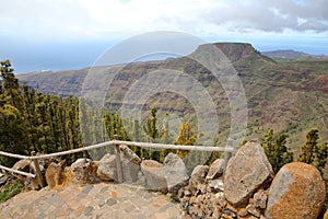 LA GOMERA, SPAIN: View of Fortaleza mountain and Barranco de Ergue from the Mirador de Igualero