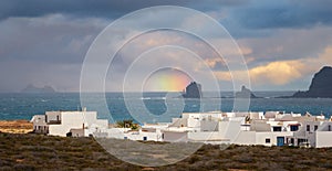 La Graciosa Island, from the highest part of Caleta de Sebo, you can see Punta Fariones of Lanzarote, Canary Islands, Spain