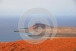 La Graciosa island taken from Mirador del Rio escarpment viewpoint at Lanzarote, Canary Islands, Spain