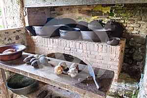 LA GRAN PIEDRA, CUBA - FEB 2, 2016: Kitchen of Cafetal la Isabelica coffee growing plantation mansion, Sierra Maestra