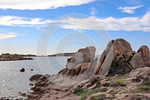 La Maddalena, Sardinia, Italy - Typical rocks characterize an island beach photo