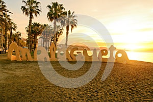 La Malagueta public beach - Playa de La Malagueta at sunrise