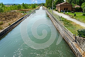 La Mancha Canal on the Pisuerga River in Herrera de Pisuerga, Palencia, Spain photo