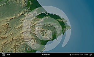 la Marina Alta outlined, Spain. Physical