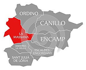 La Massana red highlighted in map of Andorra photo