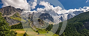 La Meije Glacier from the village of La Grave in Ecrins National Park. Hautes-Alpes. Alps, France