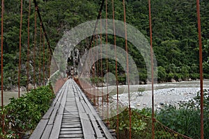 La Merced, Peru - Dec 30, 2018: Puente Colgante Kimiri, a bridge on the Chanchamayo river