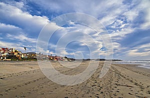 La Mision Valley landscapes and Beach in Mexico on the West Coast a small canyon near the Pacific Ocean that houses the Door of Fa photo