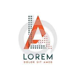 LA modern logo design with orange and green color that can be used for creative business and advertising. AL logo is filled with b photo
