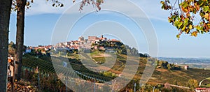 La Morra village, langhe vineyards hills. Wine turism, european travel destination. Viticulture, Langhe, Piedmont, Italy photo