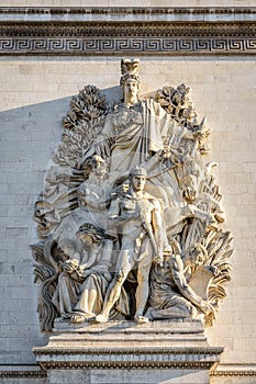 `La Paix de 1815` high relief on the Arc de Triomphe in Paris, France.