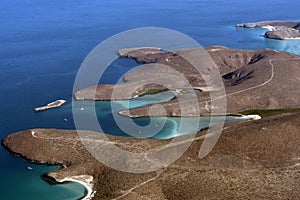 La paz balandra and other beach mexico baja california sur from airplane panorama photo