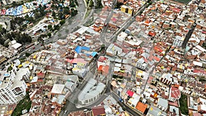 La Paz, Bolivia, aerial view flying over the dense, urban cityscape photo