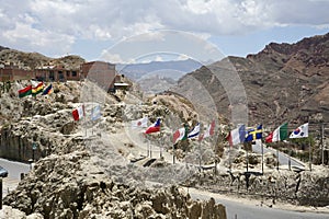 International Flags at Valle de la Luna, or Killa Qhichwa (Moon Valley). La Paz, Bolivia, October 10, 2023. photo