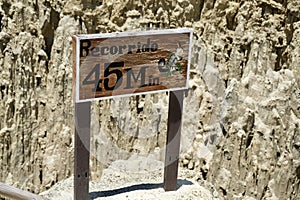 Wooden route sign at Valle de la Luna, or Killa Qhichwa (Moon Valley). La Paz, Bolivia, October 10, 2023. photo