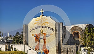 La Paz Jesus Christ  Mosaic Facade Outside Catholic Church Puebla Mexico