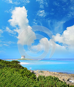 La Pelosa beach under a cloudy sky,