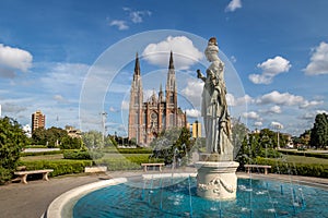 La Plata Cathedral and Plaza Moreno Fountain - La Plata, Buenos Aires Province, Argentina photo