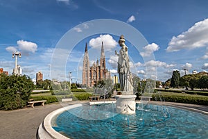 La Plata Cathedral and Plaza Moreno Fountain - La Plata, Buenos Aires Province, Argentina