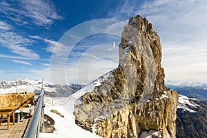 La quille du diable Devil Needle on Swiss alps near the Glacier 3000