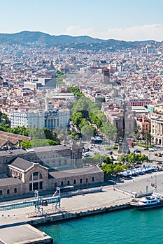 La Rambla in Barcelona, Spain. Aerial view