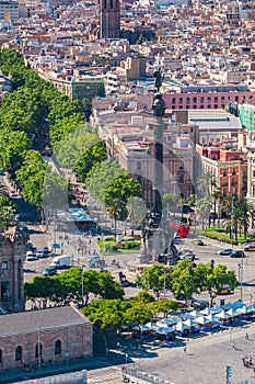 La Rambla in Barcelona, Spain. Aerial view