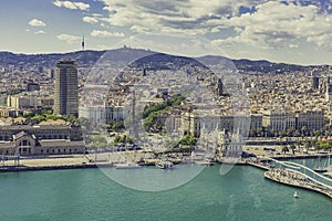 La Rambla street and promenade top view Barcelona Spain