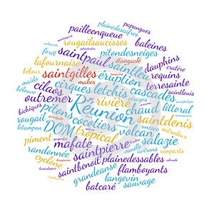 La Reunion word cloud vector illustration in French language