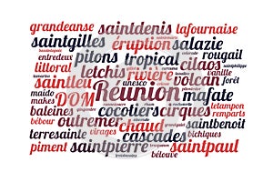 La Reunion word cloud vector illustration in French language