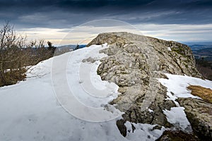 La Roche d Ajoux with snow in Beaujolais photo