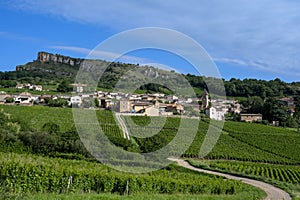 La Roche de SolutrÃ© in the Burgundy vineyards around the village of SolutrÃ©-Pouilly