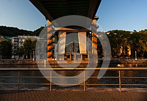 The La Salve bridge structure from below in Bilbao city