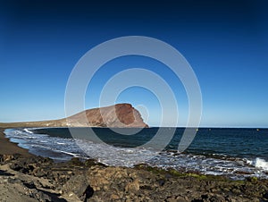 La tejita beach and montana roja in south tenerife spain