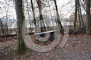 Laacher See (Glees), Germany - 11 30 2020: Stone park bench