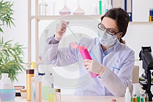 The lab chemist checking beauty and make-up products