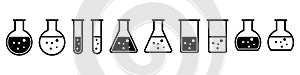 Lab flasks test icon set.