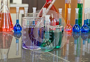 Lab Glassware filled with chemicals