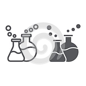 Lab glassware line and glyph icon, science and laboratory, chemical flasks sign, vector graphics, a linear pattern on a