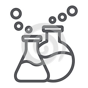 Lab glassware line icon, science and laboratory, chemical flasks sign, vector graphics, a linear pattern on a white