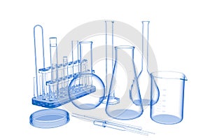 Lab Glasware (3D xray blue on white)