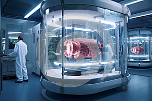 Lab grown meat concept - meat being grown in bioreactor