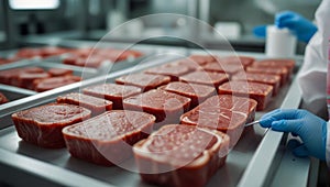 Lab grown meat. Cultured alternative protein. Innovative Products Generative AI