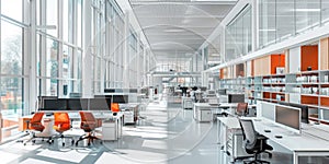 Lab has modern facilities, spacious work environment, and ample natural light from large windows AIG59