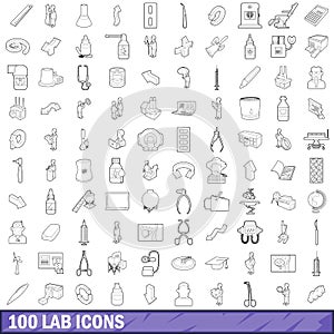 100 lab icons set, outline style