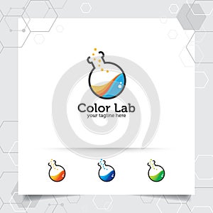 Lab or laboratory logo design vector concept of bottle and chemical formula icon illustration for scientists, research, and