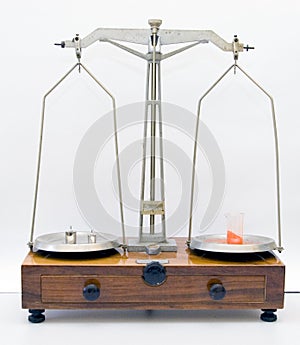 Lab old scale weighing.