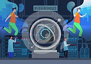 Lab with scientists and time machine, portal, gate