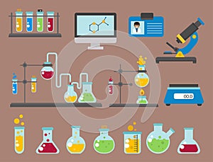 Lab symbols test medical laboratory scientific biology design biotechnology science chemistry icons vector illustration.