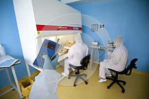 Lab technicians performing medical tests